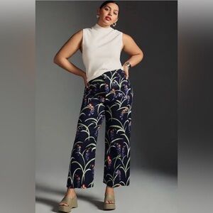 Anthropologie The Colette Floral Linen Blend High Rise Wide Leg Crop Pants Sz 30